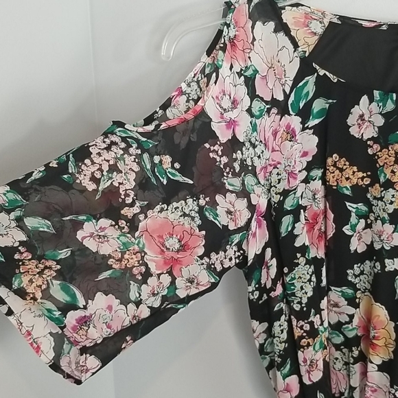 Daniel Rainn Floral Chiffon Cold Shoulder Belted Dress Size Small - Picture 2 of 8